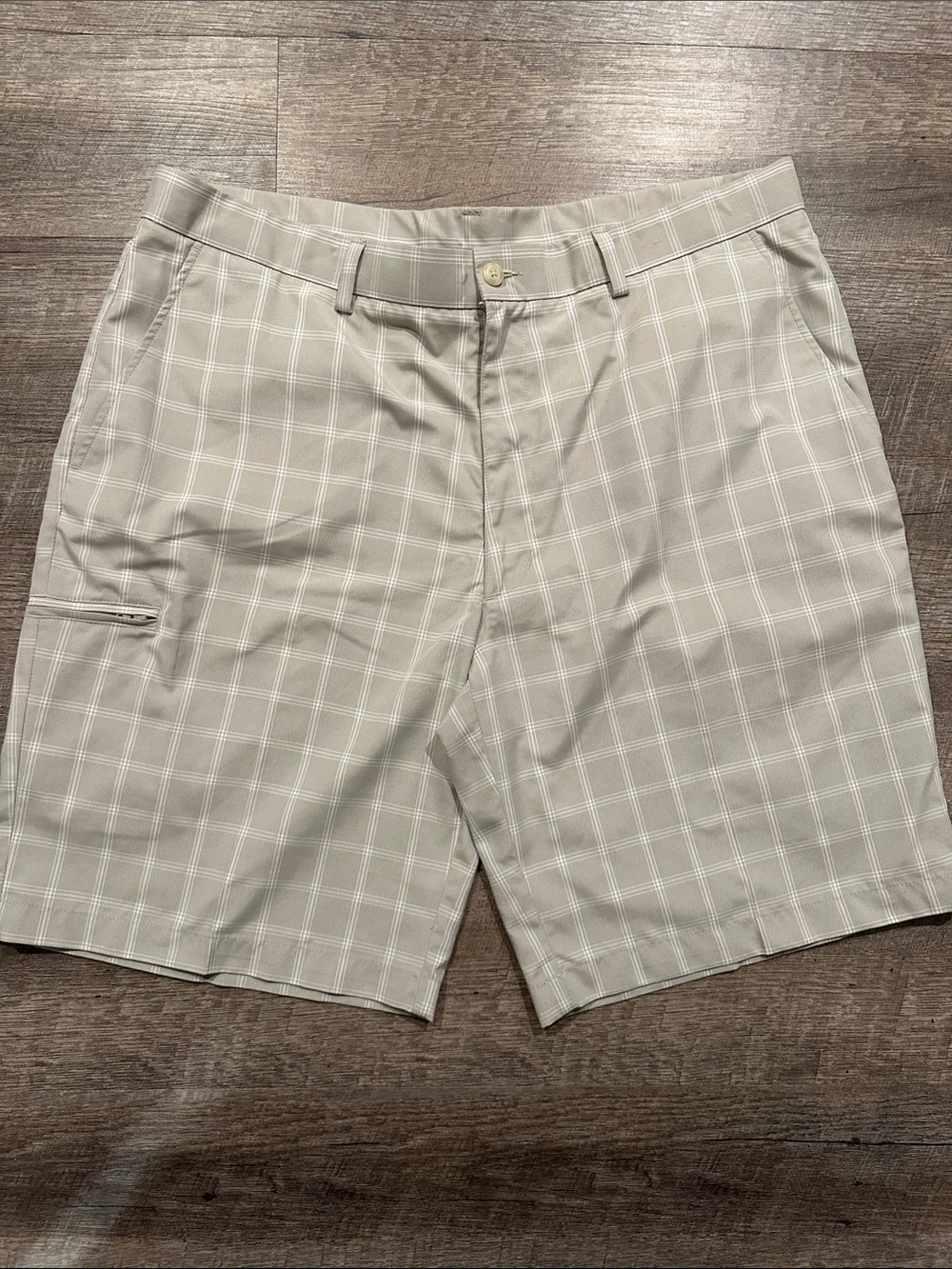 Grand Slam Beige Tan khaki Plaid Performance Golf Shorts Size 38